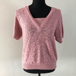 Women’s Vintage Tradition Pink Short sleeve V neck Detailed Acrylic knit size S